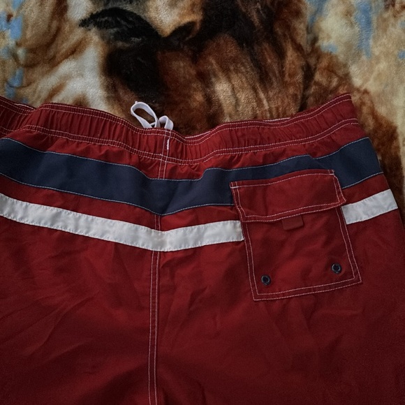 Merona Red Stripes Swim Trunks Swimwear Mesh Lining Elastic Drawstring XXL 44/46 - Picture 14 of 16